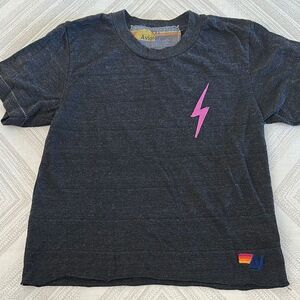 AVIATOR NATION Dark Gray T-Shirt with Small Purple Lightning Bolt - Size XS